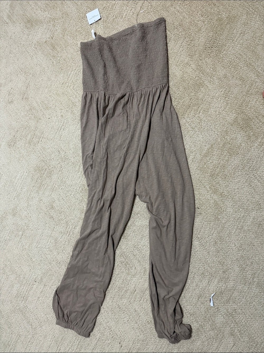 American Eagle Outfitters Strapless Taupe Harem Jumpsuit